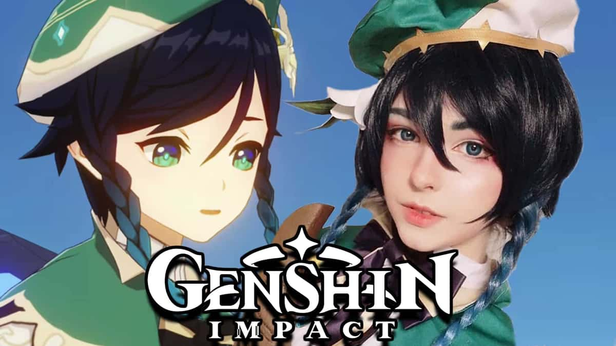 Genshin Impact hero Venti next to cosplayer.