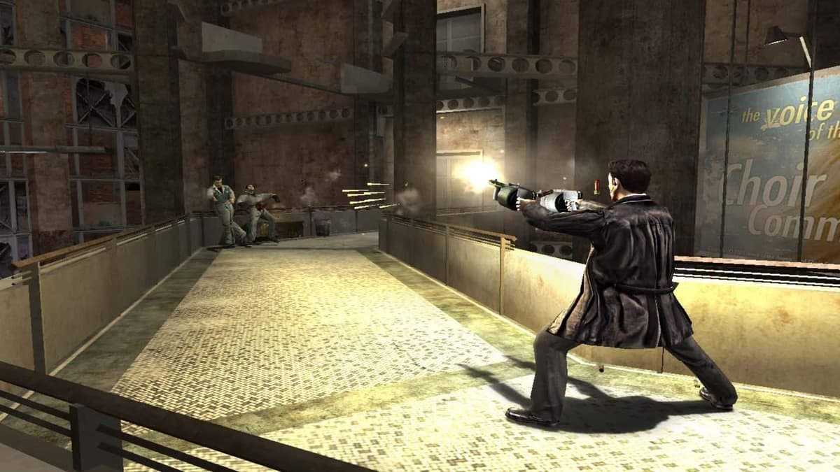 max payne dual-wielding guns at enemies