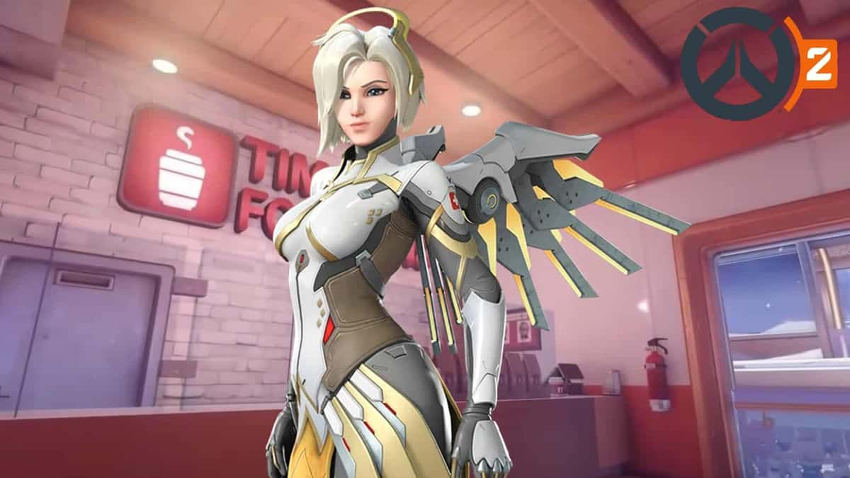 overwatch 2 mercy stands in front of tim beansons on toronto map