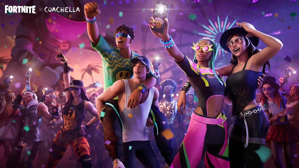 Fortnite x Coachella collaboration cosmetics all together