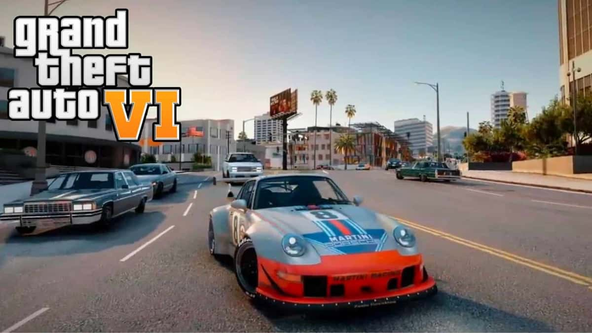 GTA 6 logo with modded car in GTA 5