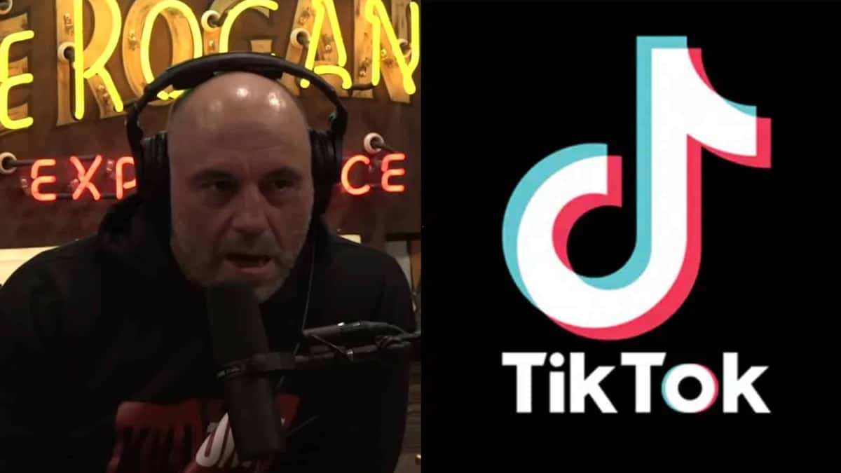 Joe Rogan alongside TikTok logo talking on podcast