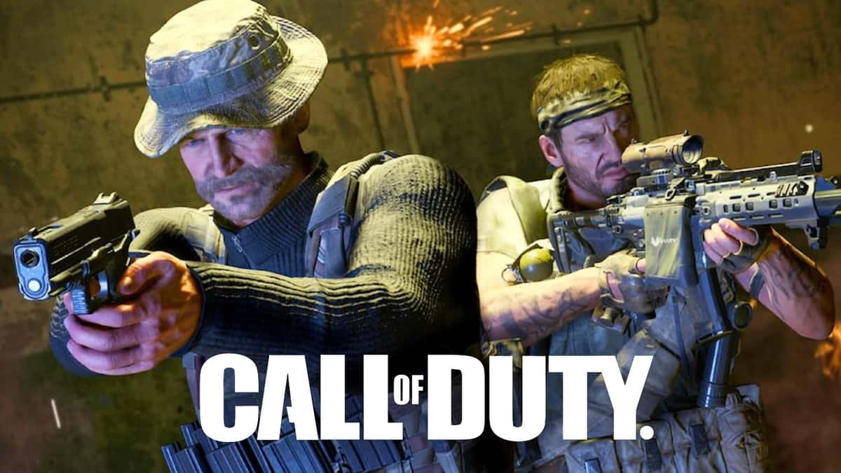 call of duty modern warfare operators aiming guns with call of duty logo