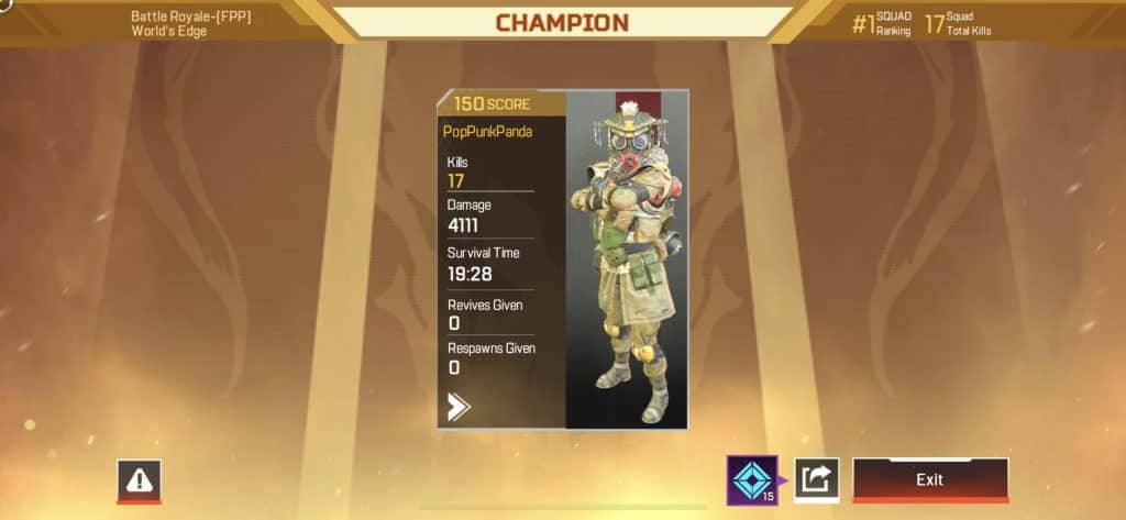 Apex Legends Mobile match summary screen