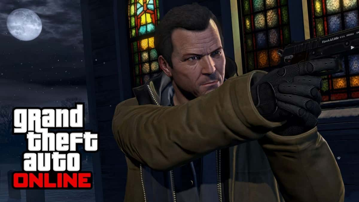 michael aiming his gun in gta 5 online