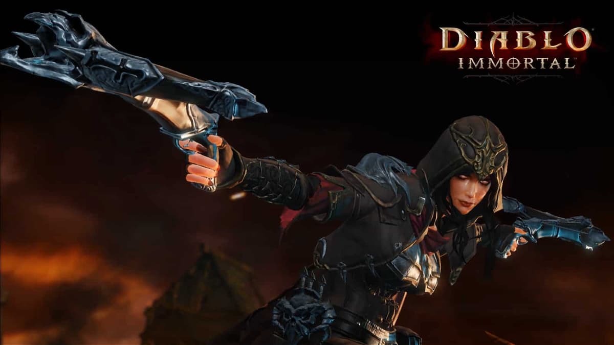 diablo immortal demon hunter female shoots two crossbows