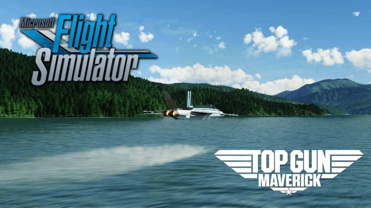 top gun plane flying over water in microsoft flight simulator