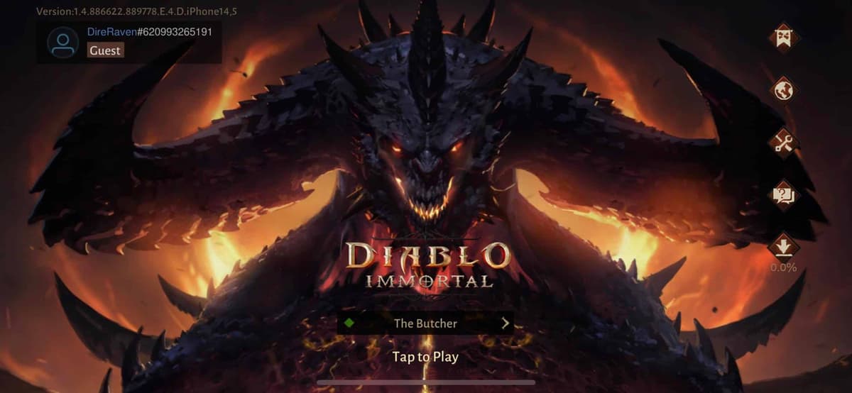 diablo immortal main menu screen the butcher mission