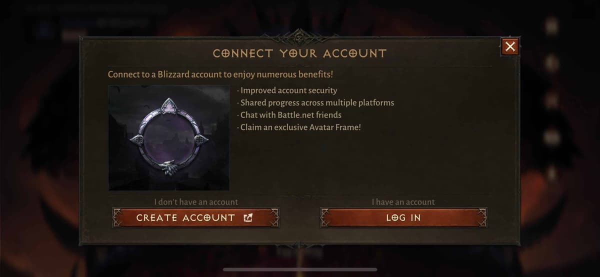 diablo immortal connect battle.net screen mobile