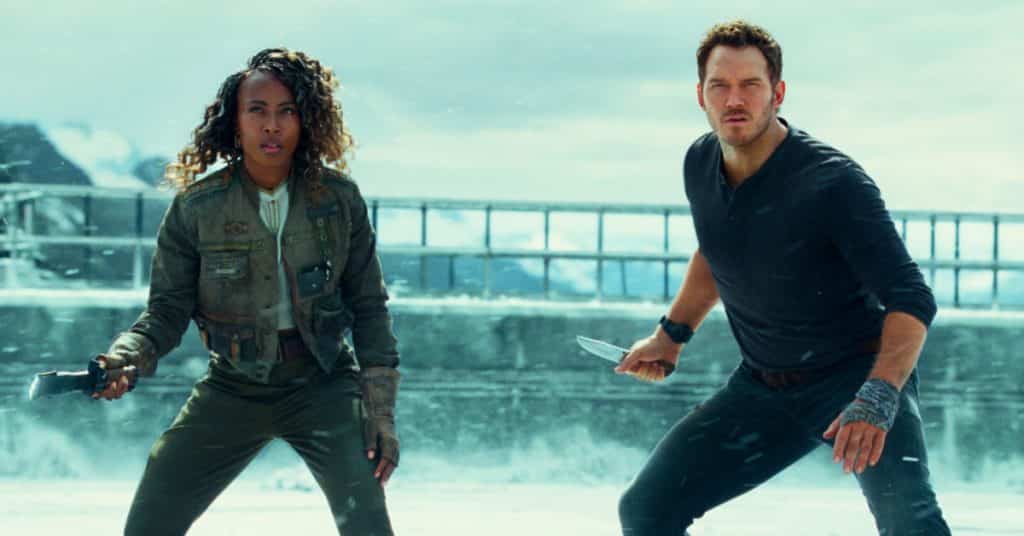 DeWanda Wise as Kayla Watts in Jurassic World Dominion alongside Chris Pratt