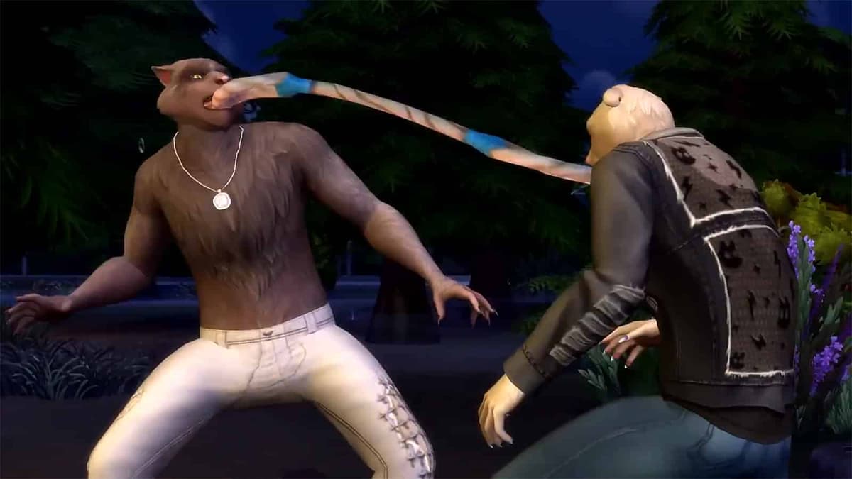 Werewolf Sims playing tug of war