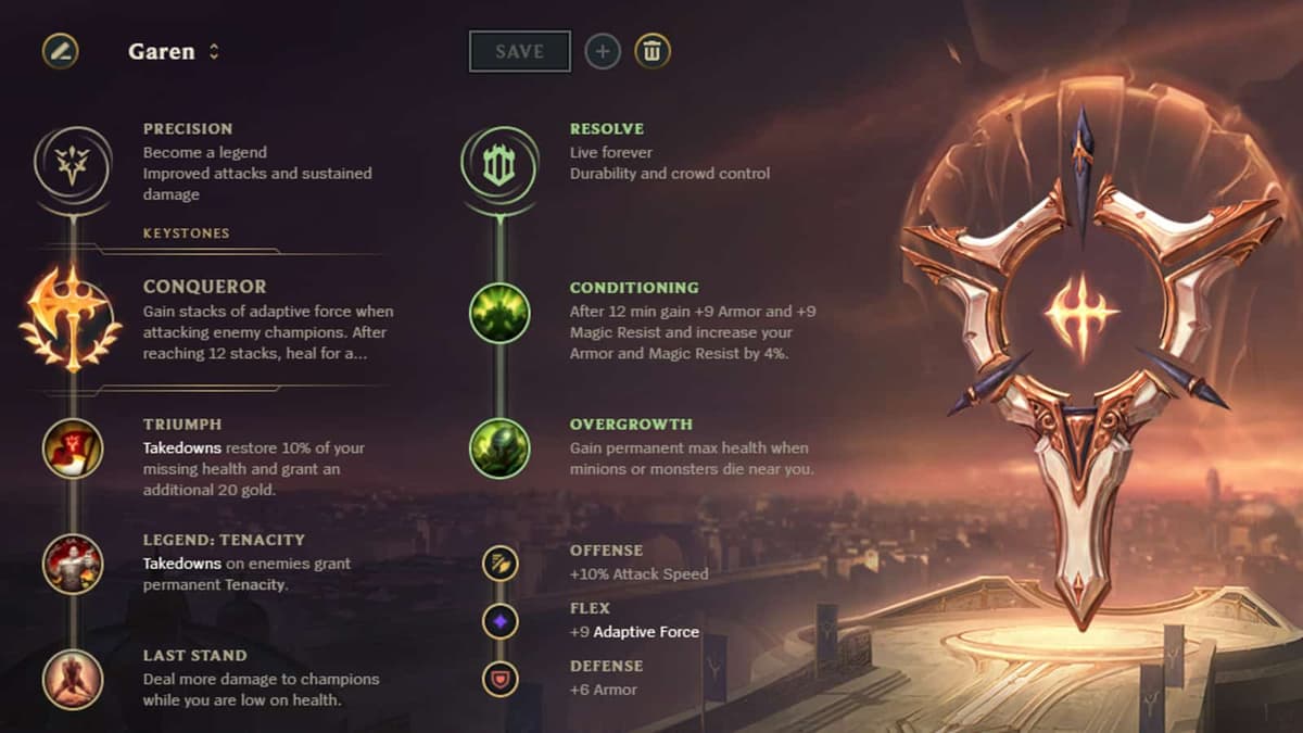 garen league of legends rune page