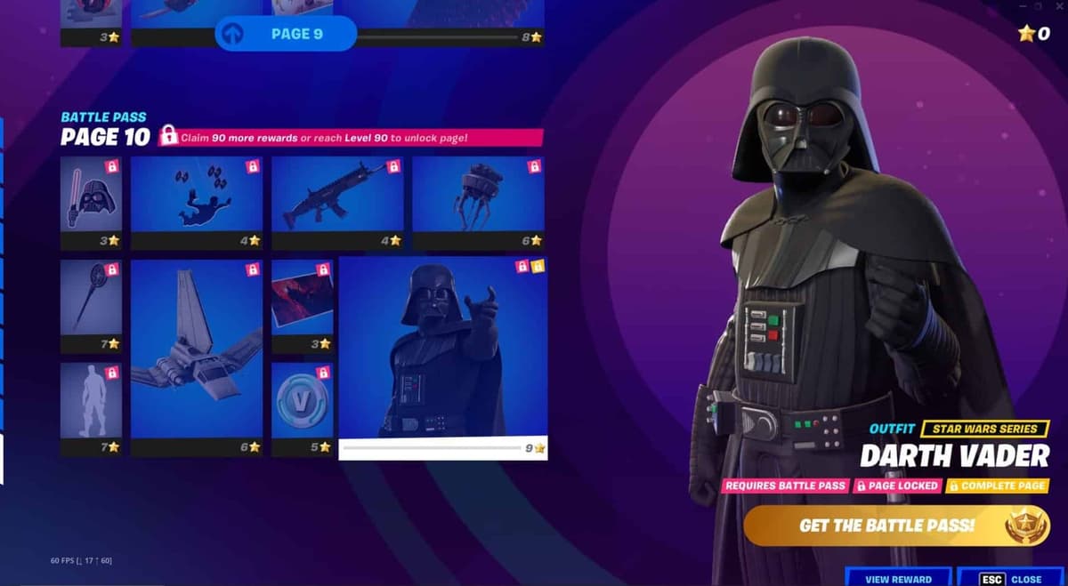 screenshot of the Darth Vader skin in Fortnite Chapter 3 Season 3