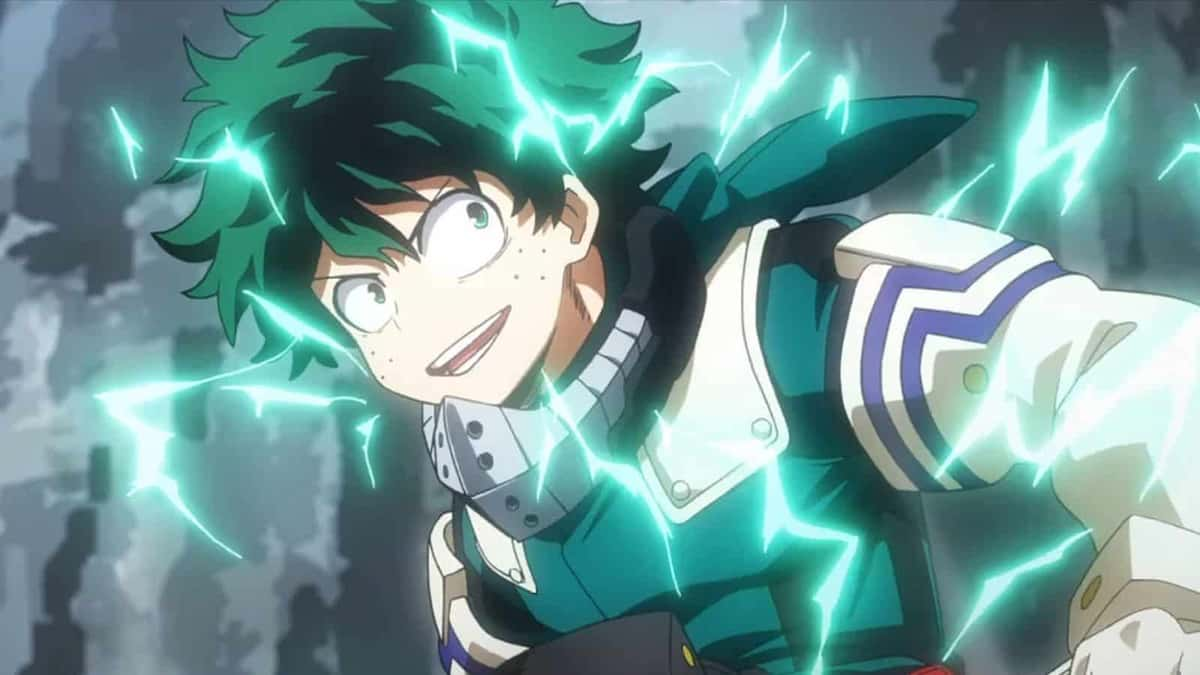 deku looks triumphant while using his powers in MHA