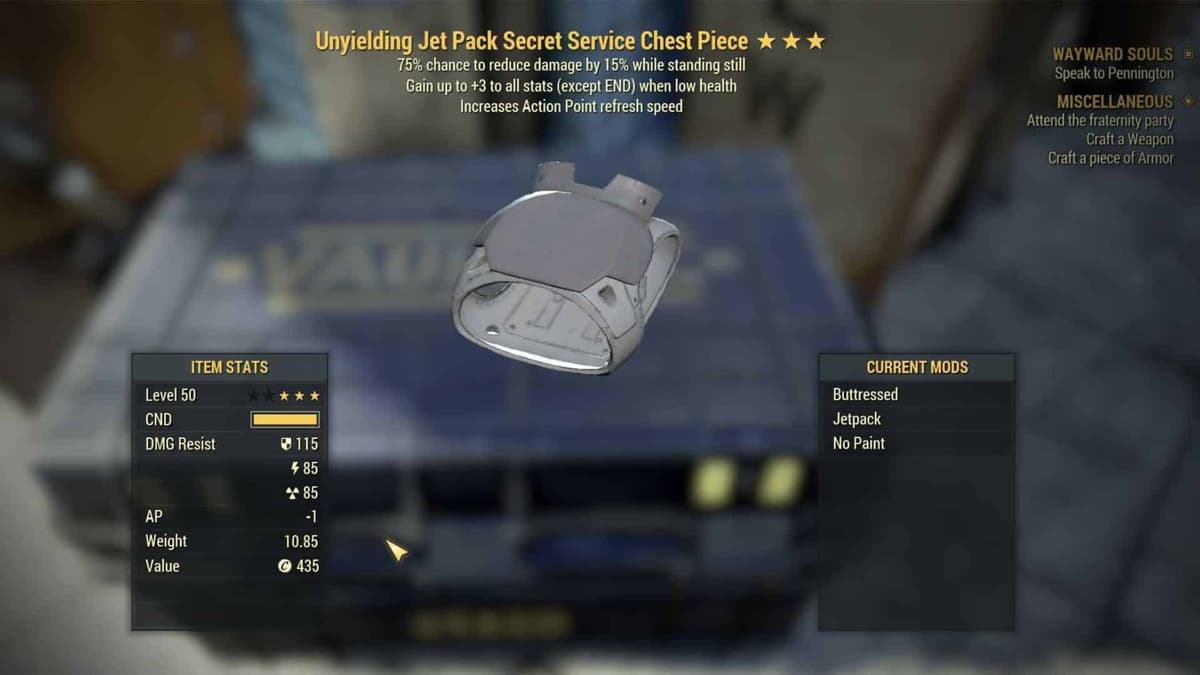 secret service armor stats in fallout 76