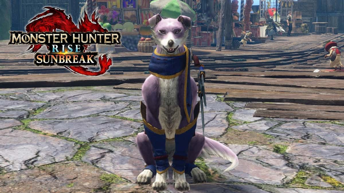 Palamute sitting in Monster Hunter Rise: Sunbreak