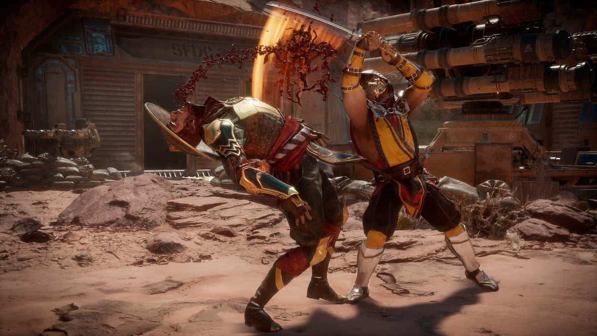 scorpion attacking raiden in mortal kombat 11