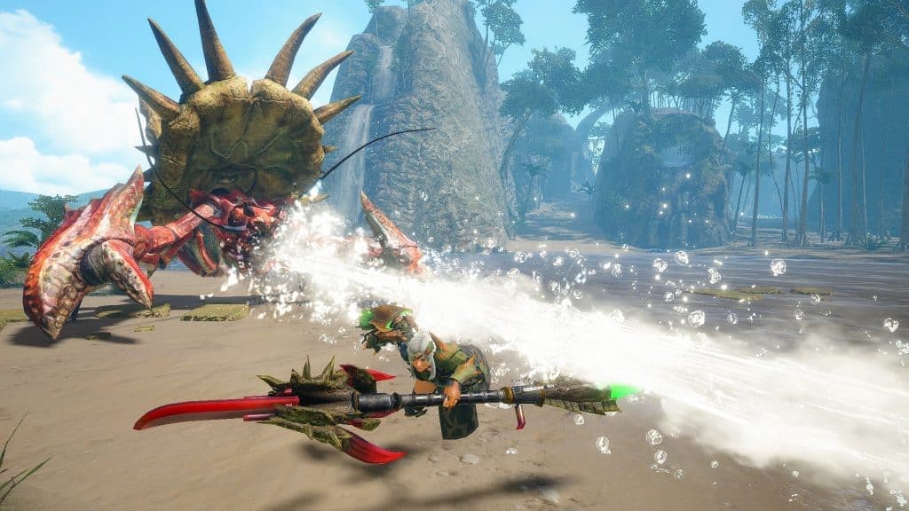 Daimyo Hermitaur using its water jet attack in Monster Hunter Rise: Sunbreak