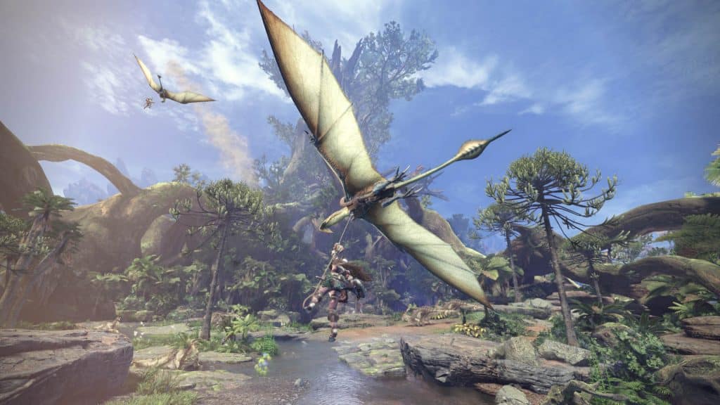 Hunter flying in Monster Hunter: World