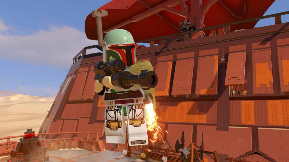 boba fett flying with jetpack in lego star wars skywalker saga