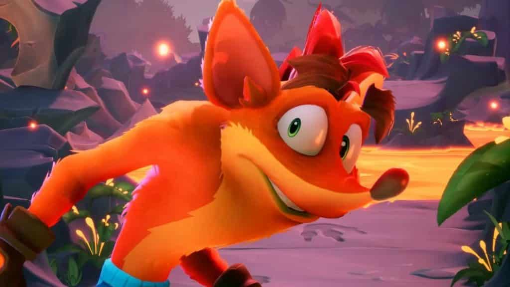 crash bandicoot looking mischievously behind him