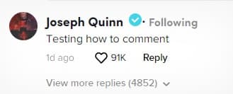 Joseph Quinn TikTok comment