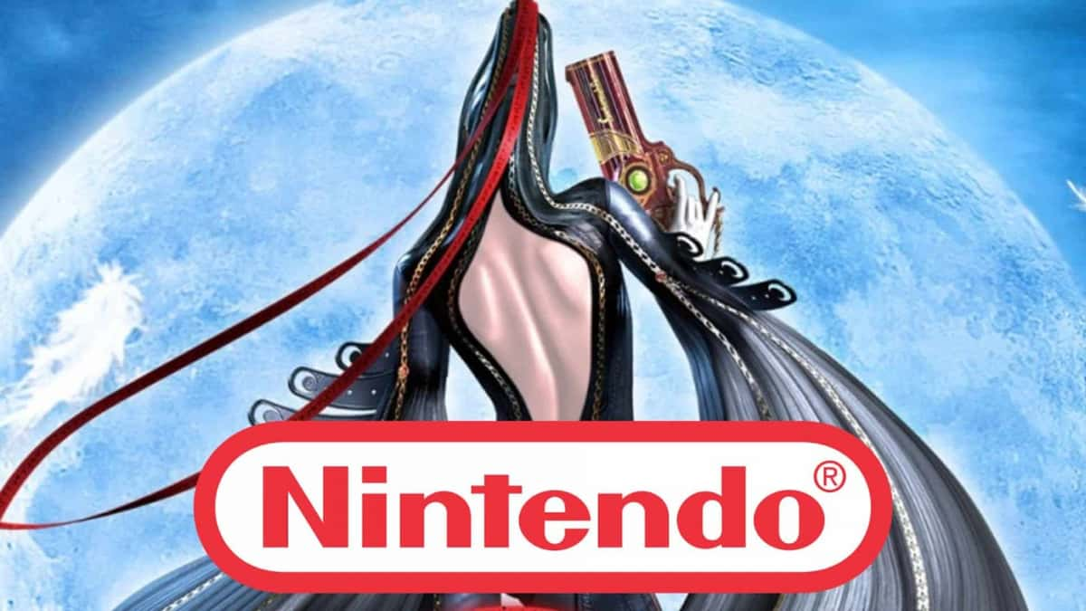 bayonetta with back turned and nintendo logo