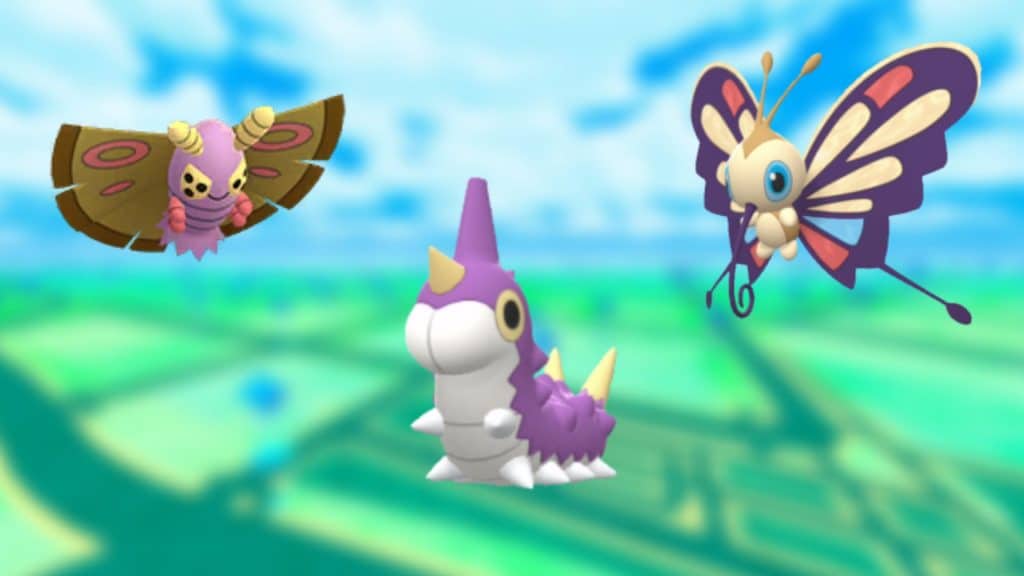 Shiny versions of Wurmple, Beautifly, and Dustox