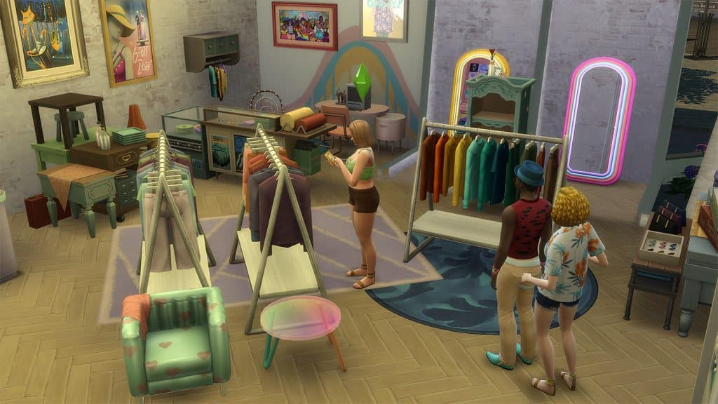 A group of Sims at ThrifTea in High School Years