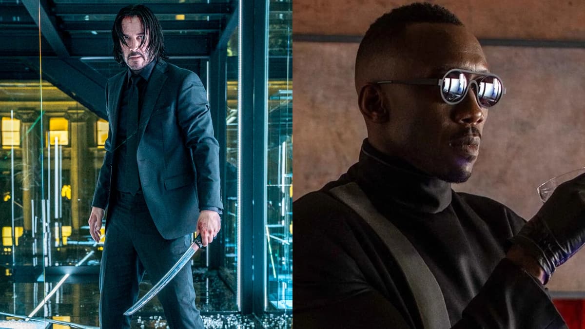 Keanu Reeves as John Wick and Mahershali Ali in Alita Battle Angel