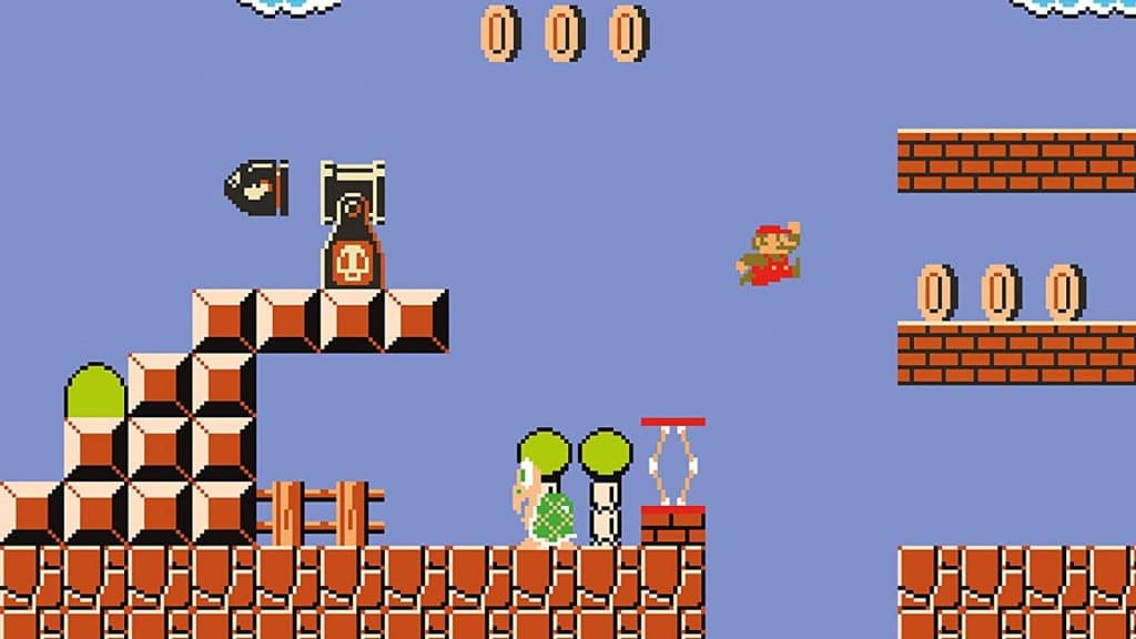 mario using spring in super mario bros.