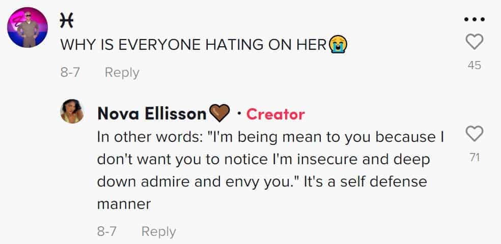 nova ellison hits back at critics on tiktok