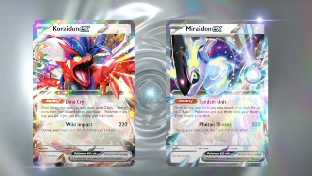 Miraidon and Koraidon Pokemon TCG ex cards