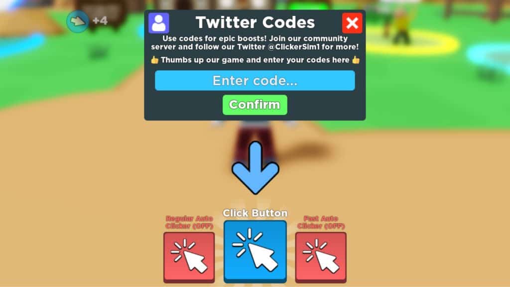 Roblox putting in Clicker Sim code