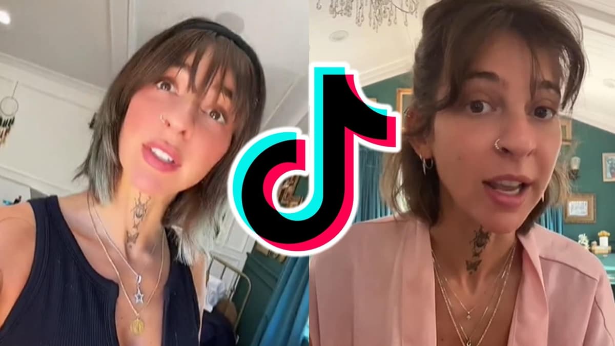 Gabbie Hanna speaking to TikTok viewers with TikTok logo