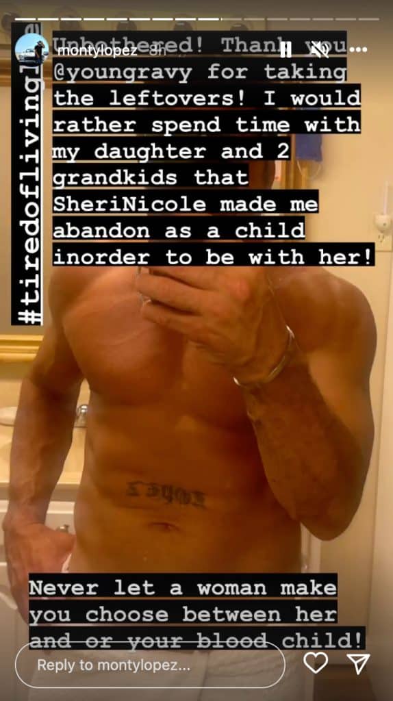 Text on Monty Lopez's Instagram story