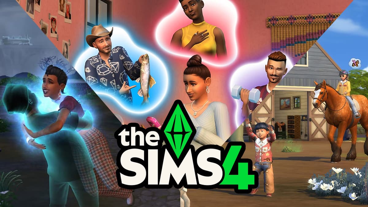 Image of Sims in The Sims 4 with the logo