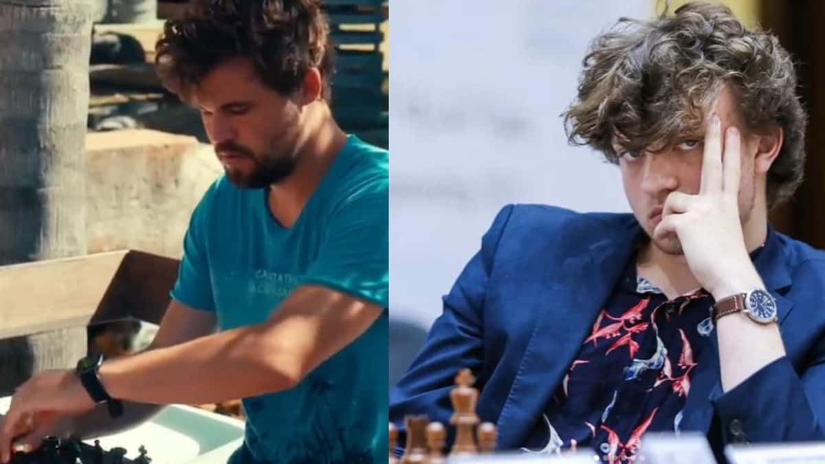 Magnus Carlsen and Hans Niemann playing Chess