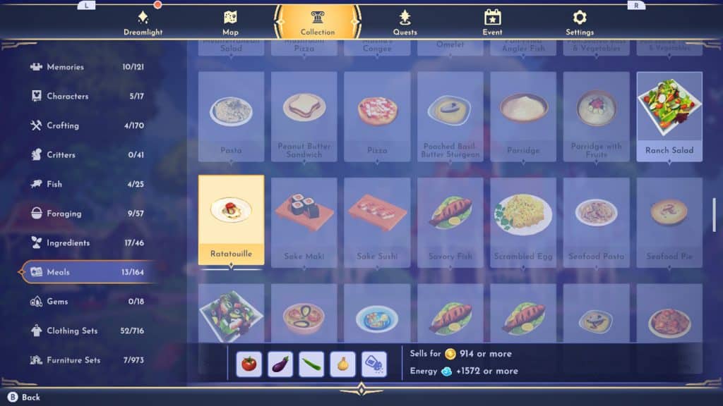 The ratatouille recipe in Disney Dreamlight Valley