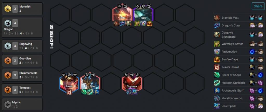 Example dragons flex board in TFT Set 7.5