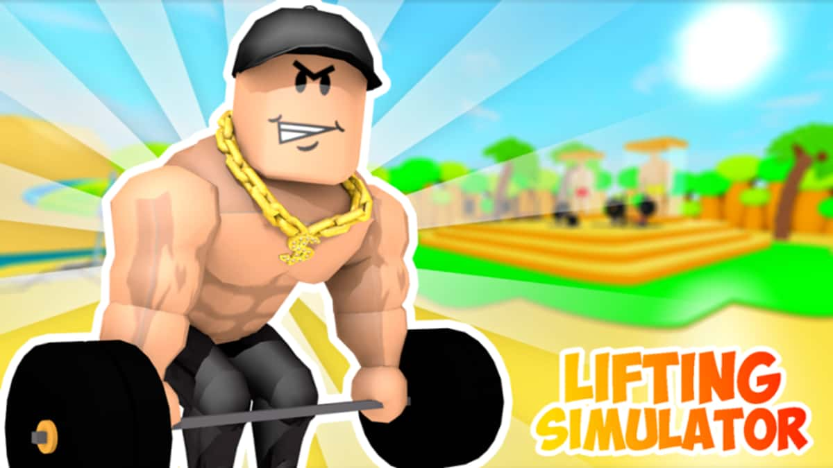 Roblox Weight Lifiting Simulator logo and character lifting weights