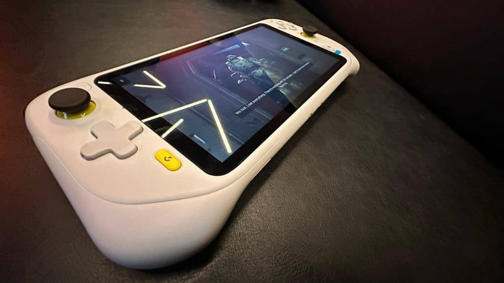 Logitech G Cloud Gaming Handheld on a sofa