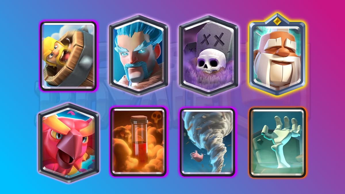 all character cards used for the Monk GY IWiz Phoenix deck in Clash Royale