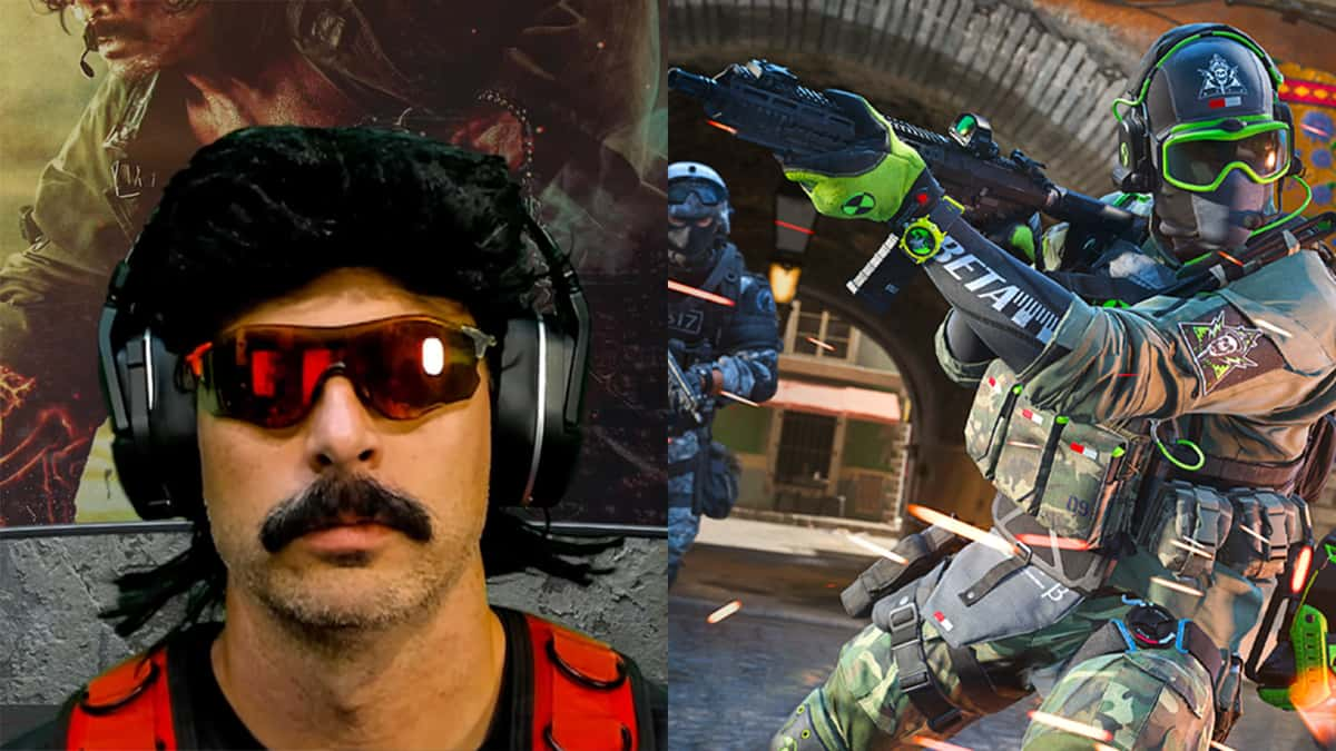 Dr Disrespect next to Modern Warfare 2 Beta image