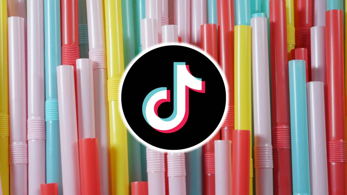 TikTok logo over straws