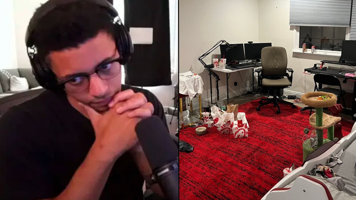 Myth alongside image of xQc streaming room full of trash