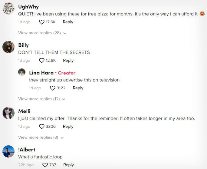 TikTok pizza replies copy