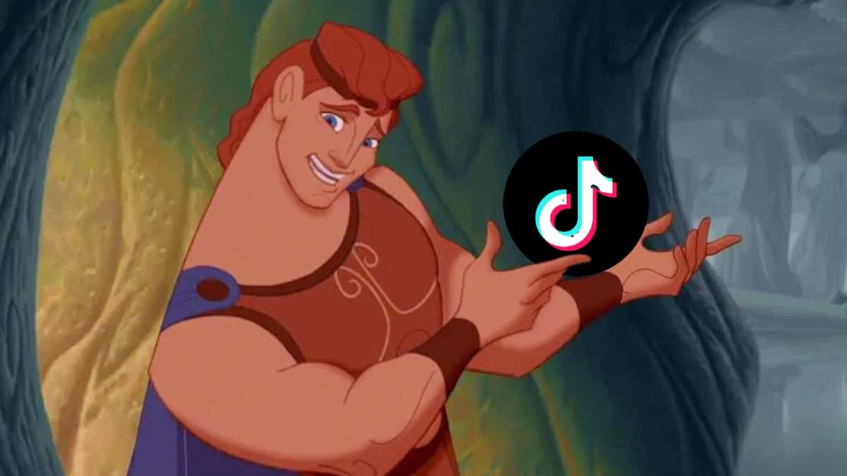 A still from Hercules and the TikTok logo