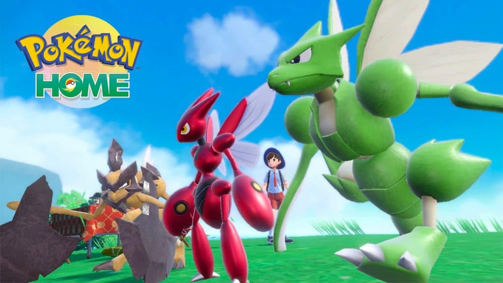 The Pokemon Home logo next to a screenshot of Scarlet and Violet