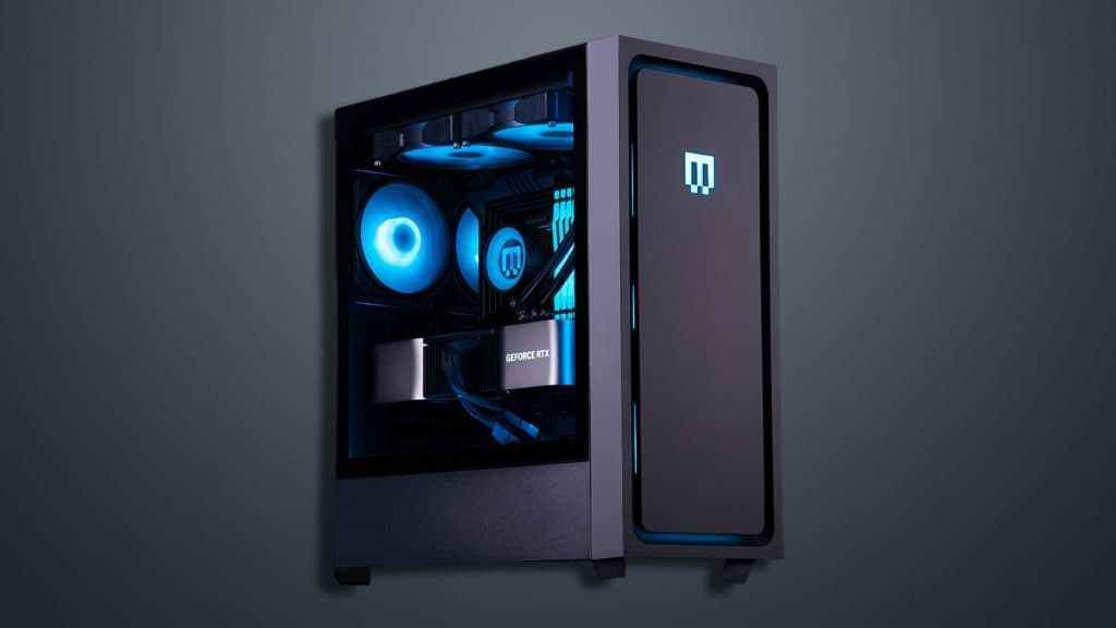 Maingear MG1 gaming pc on a dark background